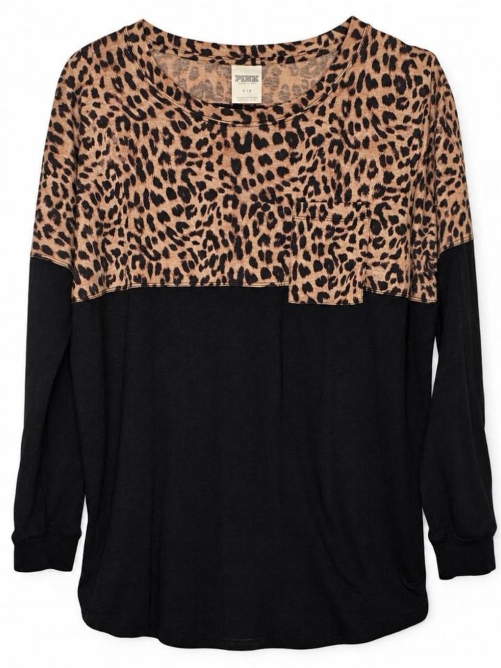 Y2K PINK Victoria's Secret Leopard Raglan Pocket Tee Top Small Long Sleeve
